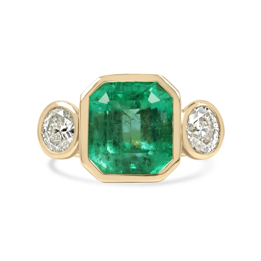 3.90 Ct Natural Emerald Art Deco Vintage Engagement Ring 14K Yellow Gold FN