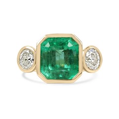 3.90 Ct Natural Emerald Art Deco Vintage Engagement Ring 14K Yellow Gold FN