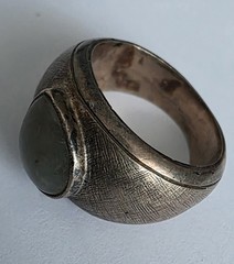 Vintage Handmade 1950s-1970s Silver Ring With Oval Aqua Cabochon-Cut Stone Nice