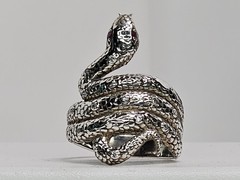 925 Sterling Silver – Ruby Eyes & CZ – Articulated Toungue Snake Ring Size 9.75