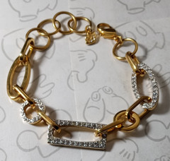 Swarovski Swan Bracelet Crystal Gold Tone Rectangle Circle Oval Signed 7-8″