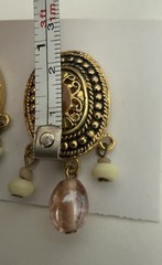 Vintage Filigree Dangle Earrings Gold Tone Boho Ethnic Cabochon Statement