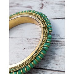 Vintage Bracelet / Bangle – Green & Gold Tone with Fancy Detail