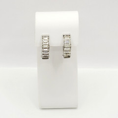 Clear Baguette Sparkly Rhinestone Hinged Clip On Small Hoop Vintage Earrings