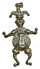 Mid-Century Articulating Rhinestone Jester Pendant Gold-Toned MCM