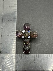 Purple Rhinestone Cross Brooch J42