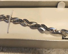 Vintage Marcasite-Style Rhinestone Link Bracelet 7.5″ NIB Fine Silver Plate