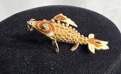 VINTAGE 925 STERLING SILVER ARTICULATED KOI FISH PENDANT ORANGE ENAMEL CLOISONNE