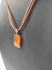 Rectangle Tiger Eye Brown Shell Penadant Necklace Brown Leather Cord 925 Silver