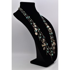 Vintage Beaded Charm Necklace Heavy Layered Turquoise Coin Antiqued Chunky BinBJ