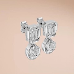 Emerald & Pear Lab Grown Diamond Bezel Set Drop Dangle Statement Earring