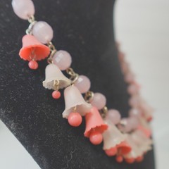 Vintage Bell Beaded Choker Necklace Pink & Purple Dangle Beads Adjustable