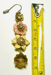 Vintage Gold Dangling Earrings Lilac Faceted Gems, Enamel Flowers, Glass Pearls