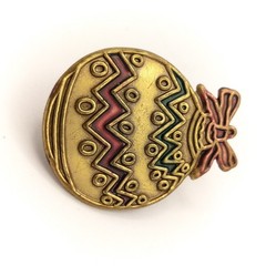 Vintage Christmas Ornament Pin Brooch Gold Red Green Festive Holiday Charm