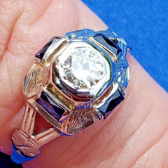 Original EARTH MINED DIAMOND Deco Engagement Ring SOLID 14K WHITE GOLD Solitaire