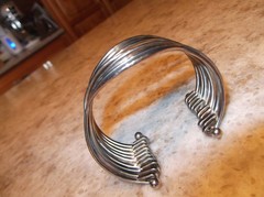 Vintage Sterling Silver Contemporary Modernist Stacked Strands Cuff Bracelet 57g
