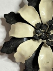 Vintage Large Enamel Black And White Flower Brooch Pin