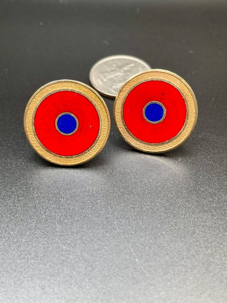 Vintage Gold Tone Mod Red Blue Enamel Target Bullseye Cufflinks Mid Century