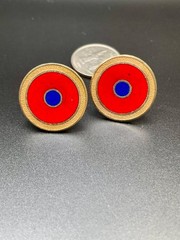 Vintage Gold Tone Mod Red Blue Enamel Target Bullseye Cufflinks Mid Century
