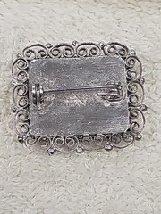 Micro Mosiac Brooch Pin Flower Pattern Green & Silver Made in Italy filigree