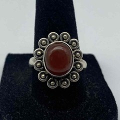Sterling Silver 925 Malachite and Red Stone Ring Set Size 8 Vintage Style