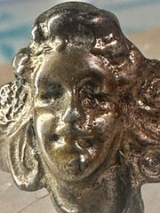 Lady face ring art deco nouveau Italy pinky turquoise size 3 silver signed 800