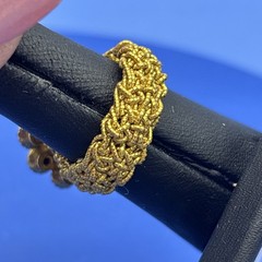 Vintage Red White Blue Rhinestone Stretch Ring Patriotic Flower Dome Gold Tone
