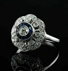 1930s Vintage Art Deco Sapphire & Lab Created Diamond Wedding Engagement Rings