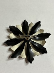 Vintage Large Enamel Black And White Flower Brooch Pin