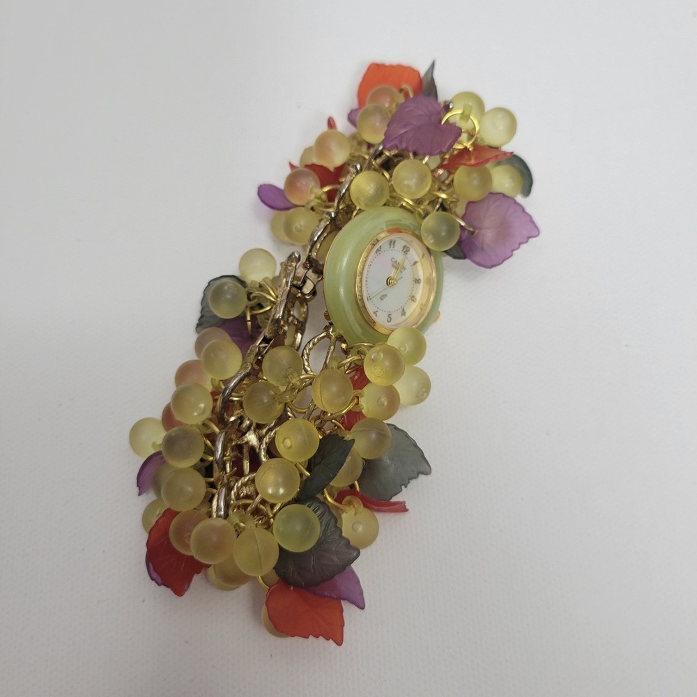 VTG Bonetto Candy Watch Bracelet Grape Fruit Charm Yellow Whimsigoth Y2K Kitsch