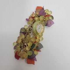 VTG Bonetto Candy Watch Bracelet Grape Fruit Charm Yellow Whimsigoth Y2K Kitsch