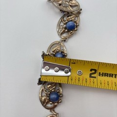 COROCRAFT Sterling Silver Blue Moonstone Rhinestone Flower Chocker Necklace 15.5