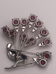 Vintage Fabulous Large Figural Peacock Brooch with Pink Moon-Glow Stones
