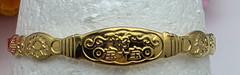 Xuping Gold Tone Expandable Bangle Bracelet Chinese Symbols 6.5 Inch 9.2mm