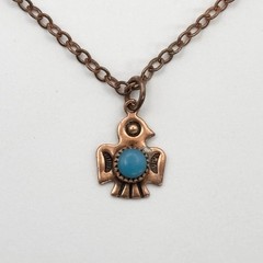 Copper Thunderbird Chain Necklace Faux Turquoise Embossed Pendant Southwest