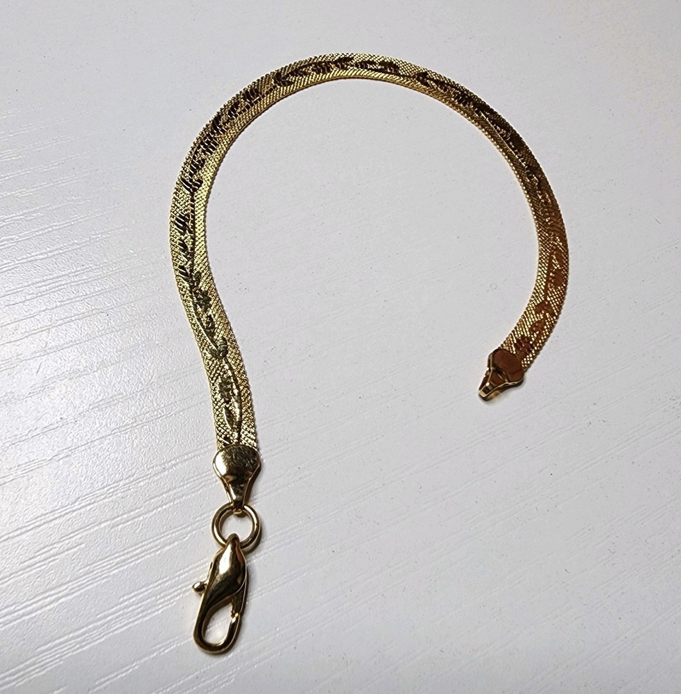 Vintage Lady Remington Bracelet Yellow Gold Plated Serpentine Floral Snake 7″ In
