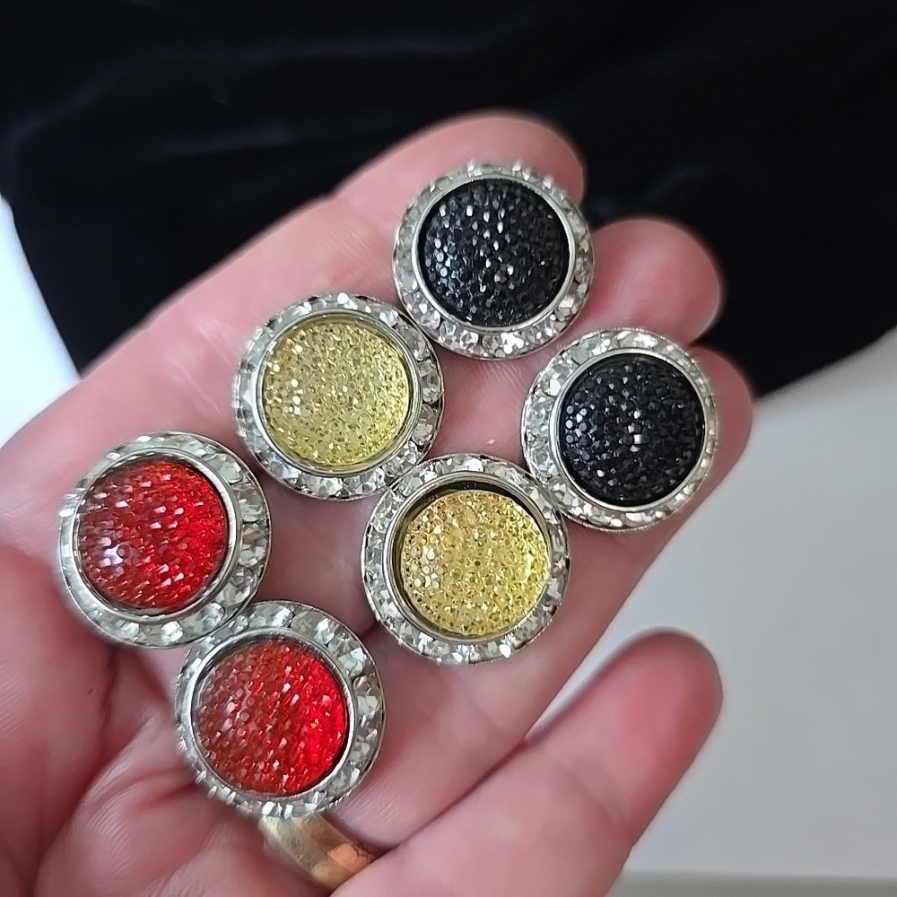 Vintage 90s Silver Tone Acrylic cabs Glass Rhinestones Stud Earrings Lot of 3