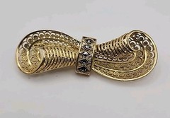 Vintage Gold Vermeil Sterling Germany Art Deco Markasite Filagree Scroll Brooch