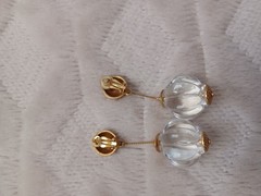 Vintage Gold Tone Clear Plastic Acrylic Large Clip On Dangle Drop Earrings