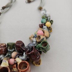 Vintage Folk Art Pottery Mug Bead Necklace Ceramic Tankard Bib Statement Boho