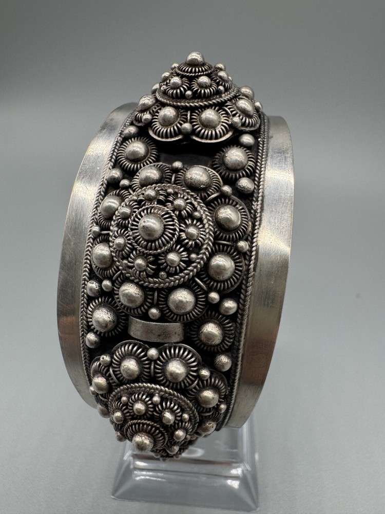 Vintage Antique Signed 980 Silver Wide 45mm Cuff Bracelet 6.5” Handmade