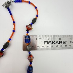Vintage Wedding Cake Bead Necklace Lamp work Red Orange Cobalt Blue Glass