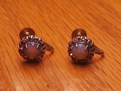 Vtg Signed Vargas Screw-Back Earrings Faux Fire Opal & Rhinestone Goldtone Rare