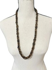 VTG 29In 4 Strand Tigers Eye Bead Necklace Caviar Gold Tone Fish Hook Clasp Read