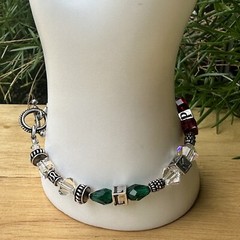 VTG Charm Bracelet Size 7 Block Letter Cross Glass Beads Colorful Sterling 18.7g