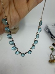 Vintage Necklace Art Deco Light Blue Round Glass Open Back Bezel 15 in PJ