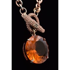 Juicy Couture Vintage Toggle Necklace Orange Crystal Rose Gold Chunky Y2K BinBL