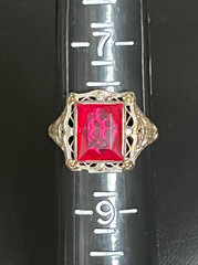 1920’s Art Deco Antique Ruby Ring 14k Two Toned Gold Filigree Shield AMAZING