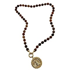 Liberty Coin Charm Brown Aventurine Beaded Gold Tone 21″ Pendant Necklace