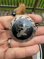 Vintage Sterling Silver Niello Siam Necklace 1950’s 15 1/2″
